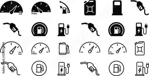 фотографія Fuel and electric vehicle charging icon vector set featuring gas gauge fuel pump