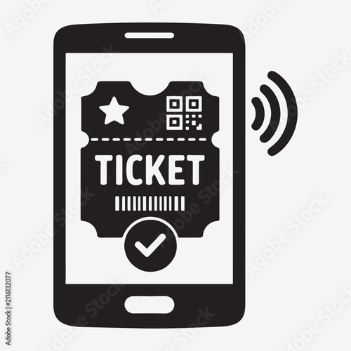 Digital Ticket Smartphone Silhouette Vector Icon Featuring QR Code