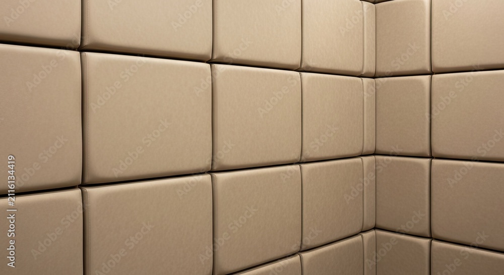 Obraz premium Close up of beige padded leather wall panel texture.