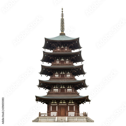 Traditional japanese pagoda with intricate wooden design and five tiers