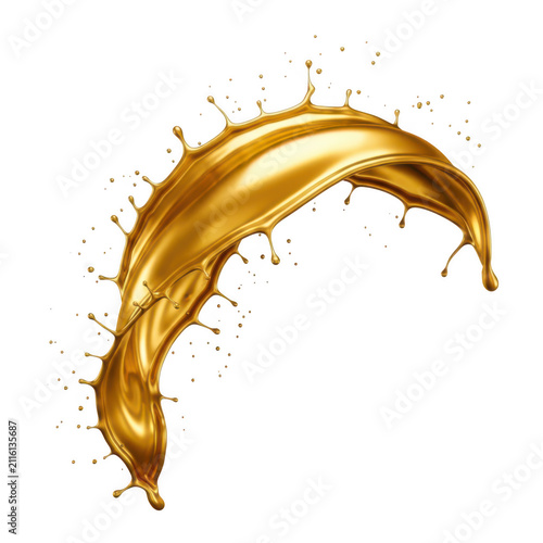 A close-up view of a golden liquid splashing upwards in a dynamic arc.