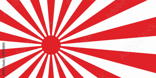 Rising sun background with red and white radiating sunburst stripes for Japanese cultural event banners retro pop art posters and oriental graphic design templates