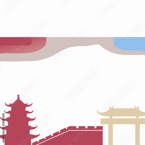 Abstract illustration of Chinese landmarks in minimalist style  