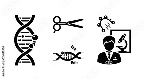 Abstract Black DNA Helix Icon on White Background - Molecular Structure Symbol