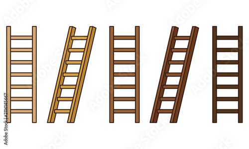 Bild auf Leinwand "Collection of wood ladder icons isolated on white background"