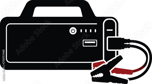Portable car jump starter icon. Compact lithium battery booster for emergency vehicle power.