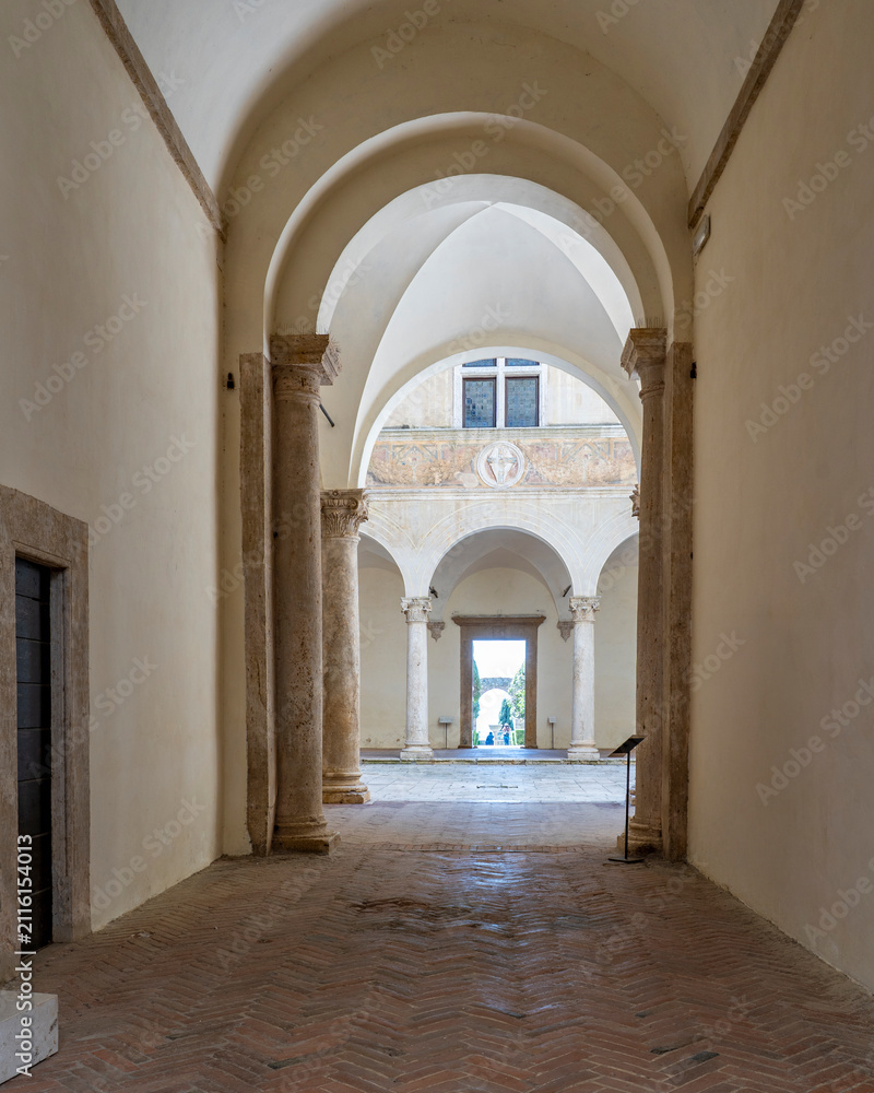 Fototapeta premium The Pienza Old Town Palazzo Piccolomini courtyard view in Italy