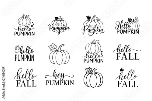 Hello Pumpkin SVG Bundle, Hello Fall Typography, Autumn Pumpkin Vector Designs for Cricut and Sublimation