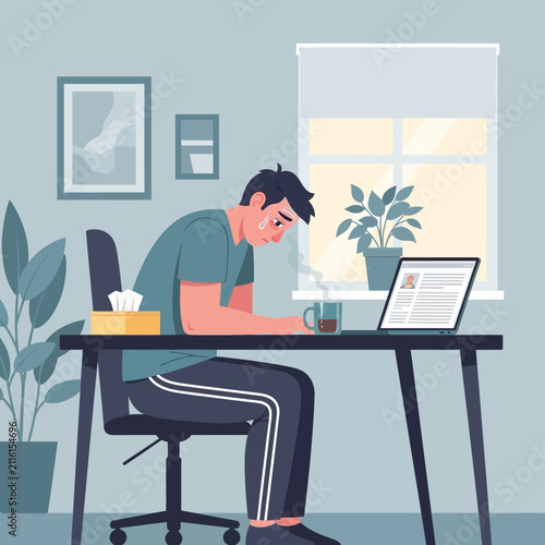 Overwhelmed Employee Feeling Stressed While Working From Home