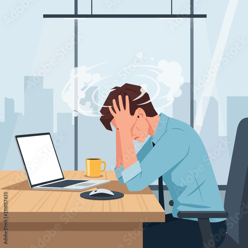 Overwhelmed Businessman Experiencing Stress And Burnout At His Desk