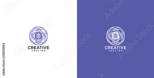 Quadro su tela Modern creative circular line art logo template featuring abstract geometric pat