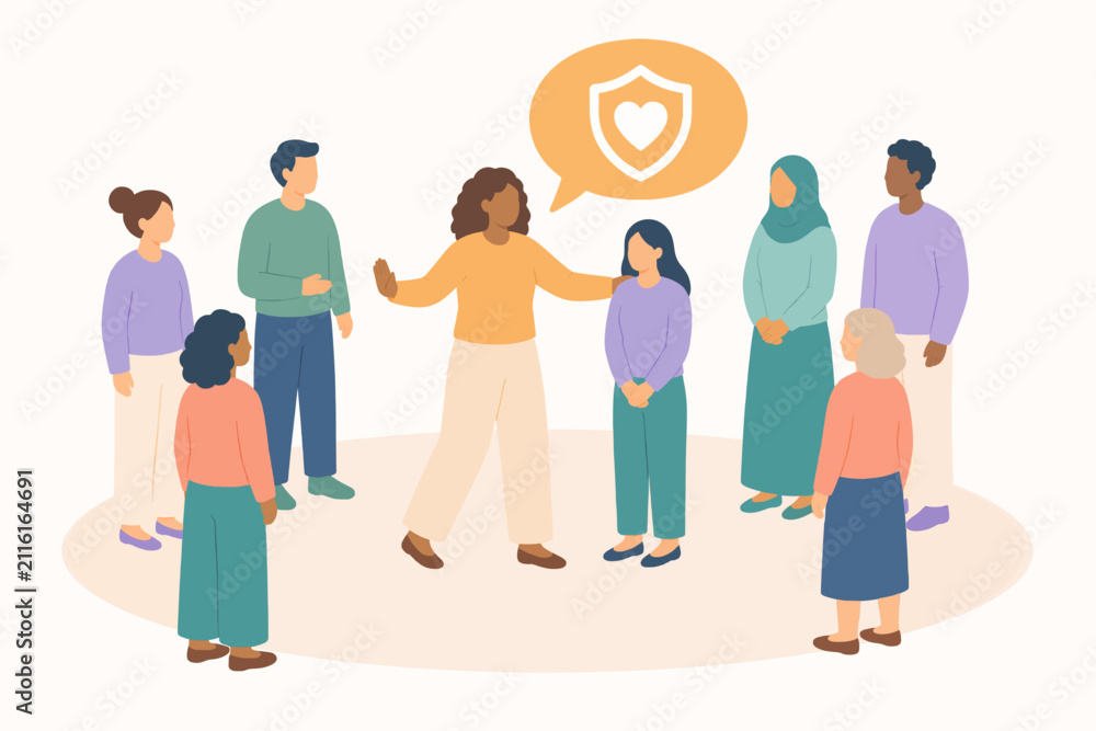Obraz premium Ally speaking up for colleague speech bubble flat art
