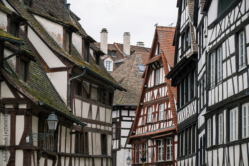 8K picturesque and traditional half timbered houses with historic European architecture in old town Strasbourg.