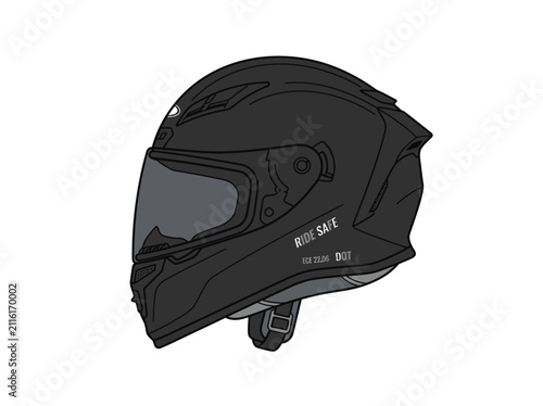 Black motorcycle helmet with tinted visor.