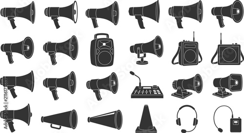 Фотография Flat Color Audio Equipment Vector Collection with Megaphone Public Address Syste