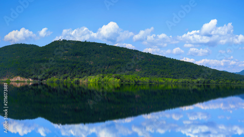Lake Champlain New York late summer early autumn landscape with water reflection