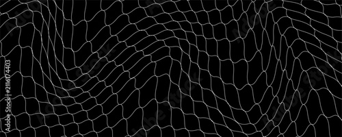 Fishing net seamless pattern. Soccer and football gates mesh. Fishnet texture. Basketball hoop and hockey net pattern. Sportswear texture. Chain link fence. Vector illustration on black background.
