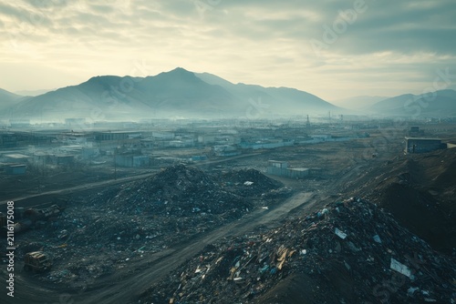 A Barren Landfill Site Under Overcast Skies