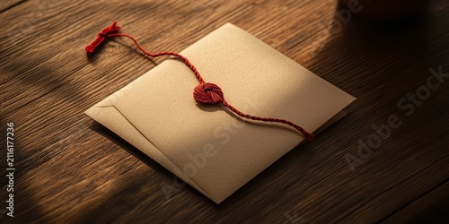 Raksha bandhan themed a vintage envelope tied with twine on a rustic wooden table at sunset raksha bandhan, raksha bandhan image