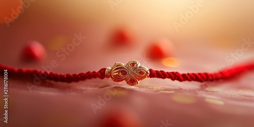 Raksha bandhan themed closeup of a traditional rakhi bracelet with a golden centerpiece raksha bandhan, raksha bandhan image