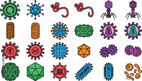 Cuadro en lienzo Microbiology and virology set with various virus bacteria germ cells and microor