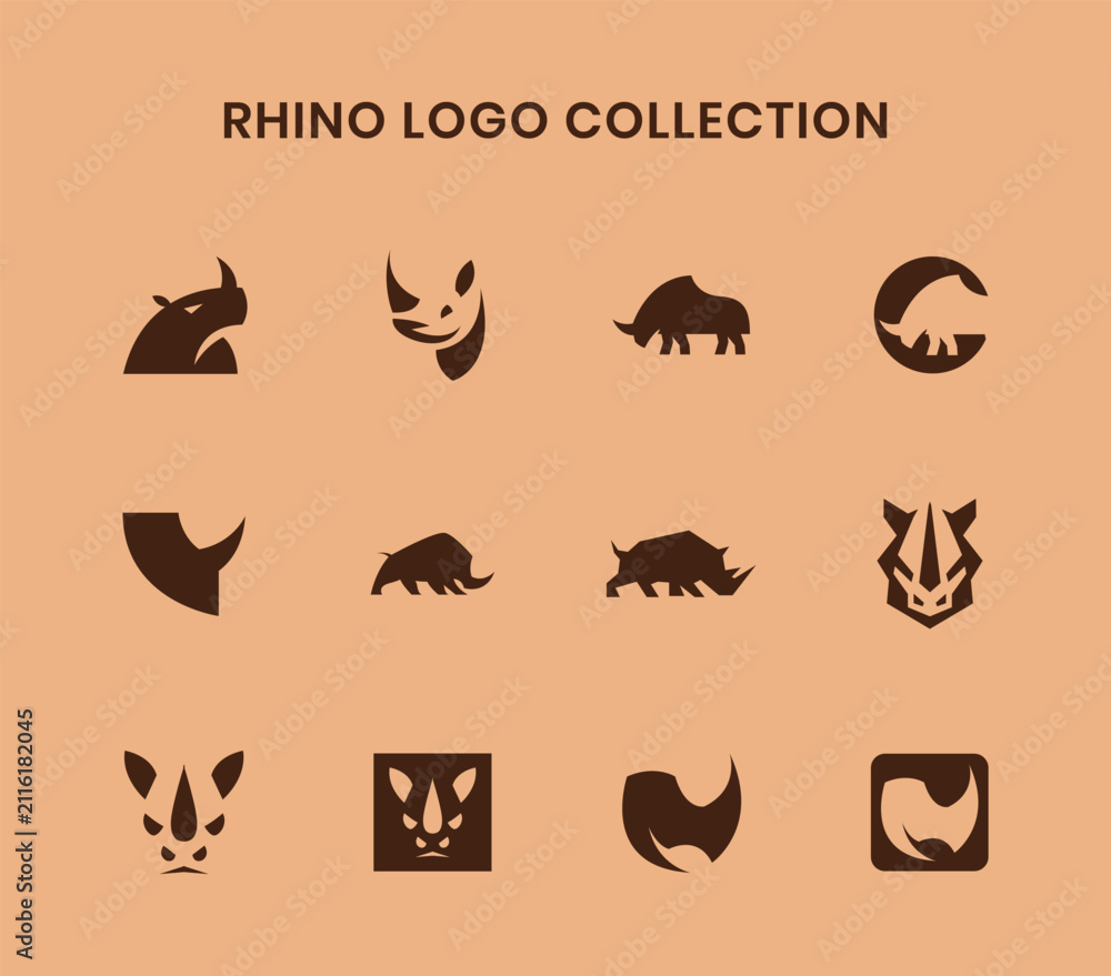 Obraz premium Minimalist Rhinoceros Logo Collection Modern Animal Brand Identity Vector Bundle