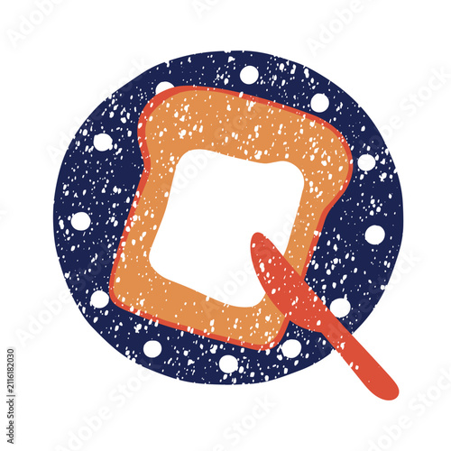 bread, single fresh baguette or bun isolated on white background. Stylized hand-drawn bakery illustration, cutout food icon, and design element for cafe menu, market, and recipes