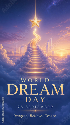 World Dream Day Illustration With Sky Path To Golden Star