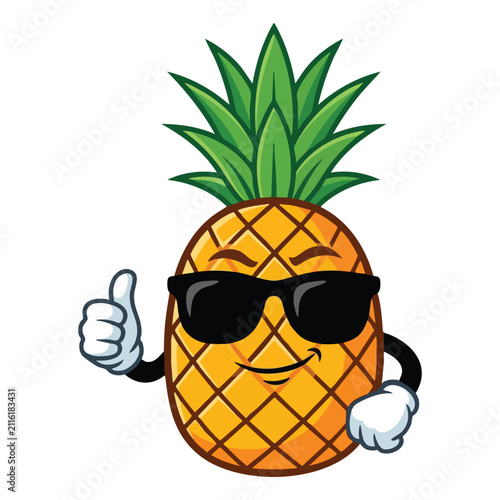 3D Cartoon Pineapple with Sunglasses Giving Thumbs Up Isolated