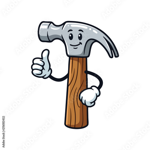3D Cartoon Hammer Giving Thumbs Up Isolated