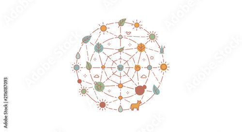 Interconnected Nature Elements in a Circle Pattern