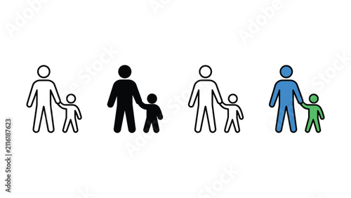 Four stick figures of adults holding hands with small children illustrations