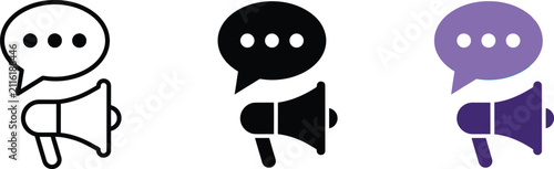 Картината върху платно Set of megaphone and speech bubble icons featuring a distinct black and purple d