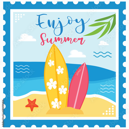 summer postage stamps postcard illustration