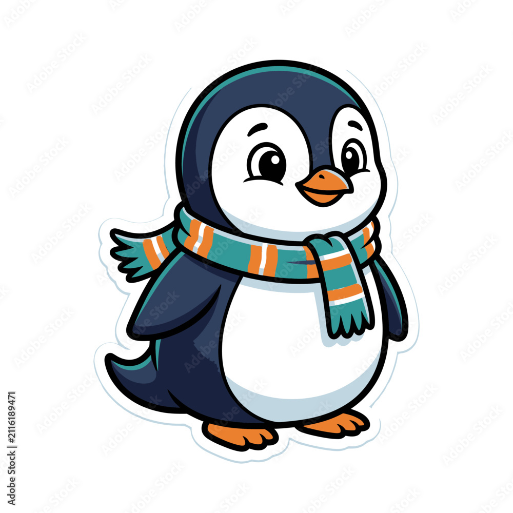 Fototapeta premium Cute Penguin Character Standing on Ice Illustration in Cold Winter Environment