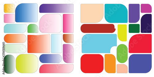 Creative bento grid collage layout set with colorful rounded shapes and smooth gradient
