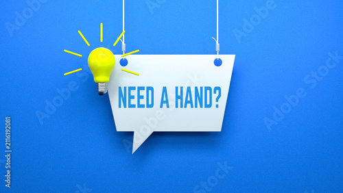 Need a Hand Question Speech Bubble Customer Support and Teamwork Concept on Blue Background 3D Render