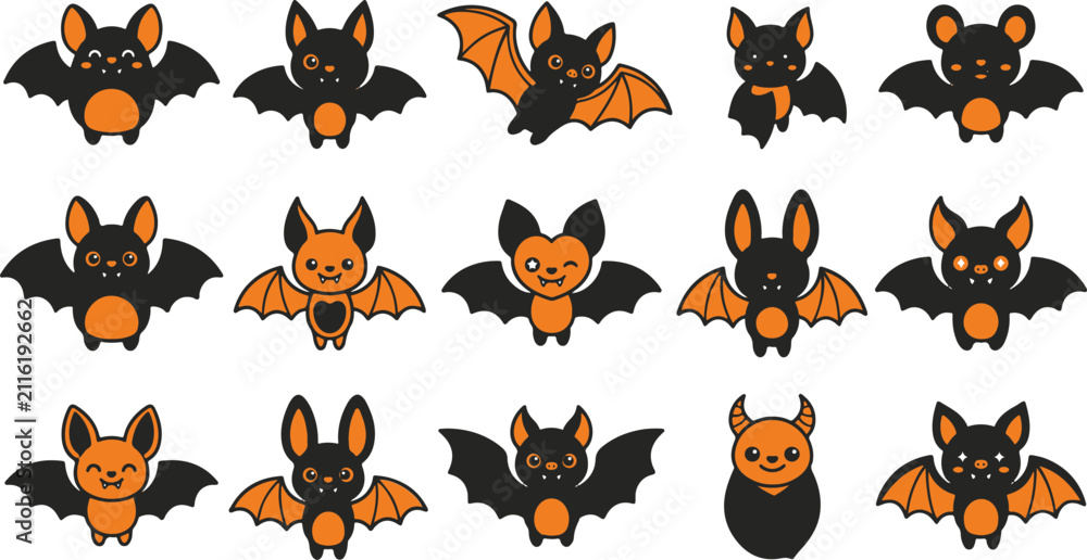 Obraz premium Collection of cute cartoon bat illustrations for halloween decorations and festive party stickers on a white background