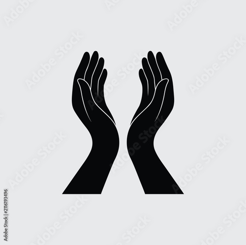 Open Cupped Hands Silhouette Illustration, Giving and Support Icon