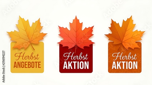 Autumn Leaf Sale Banners With Herbst Angebot And Herbst Aktion Text On Orange And Yellow Backgrounds