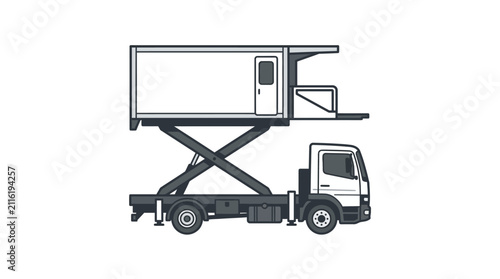 Vector illustration of an airport catering truck with raised scissor lift