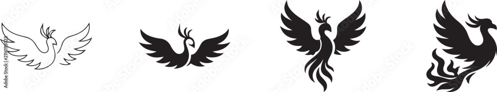 Fototapeta premium Majestic Phoenix Bird Vector Graphic Set in Diverse Artistic Styles