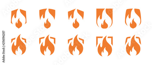 Cuadro en lienzo Flat design fire shield icons vector set representing fire safety and protection