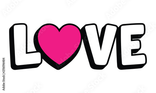фотографія Graphic design text element featuring the word love with a bright pink heart rep