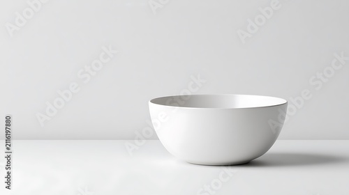 Minimalist White Ceramic Bowl Isolated on White Background with Soft Shadow Modern Scandinavian Product Photography