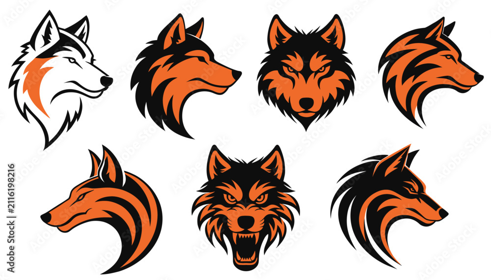 Obraz premium Wolf Head Logos: Aggressive and Stylized Animal Graphics