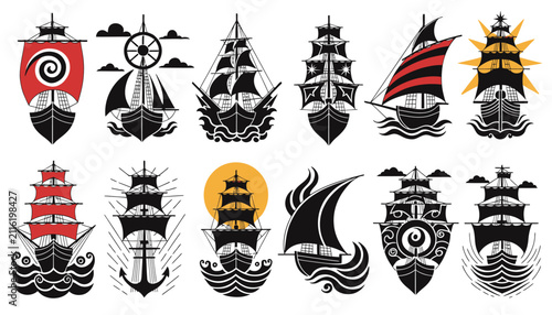 Vintage Sailing Ships Set - Nautical Vector Illustrations