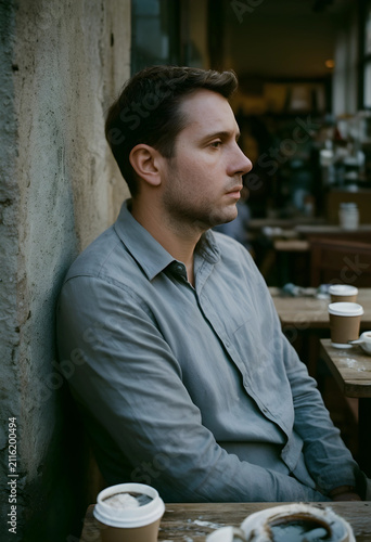 Young man in a gray shirt s...