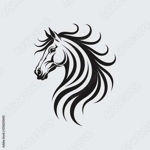 Horse Head Silhouette Illustration, Tribal Style Animal Icon