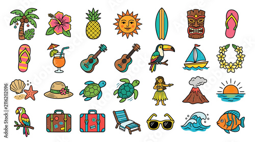 Tropical Vacation Icons Set